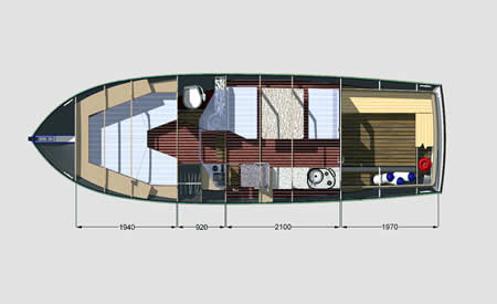 чертеж внутреннего расположения катера 8 метров