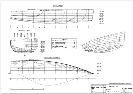теоретический чертеж корпуса яхты
