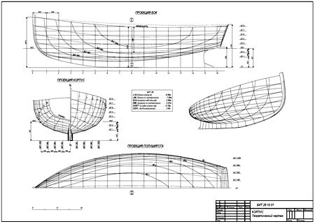 теоретический чертеж корпуса яхты